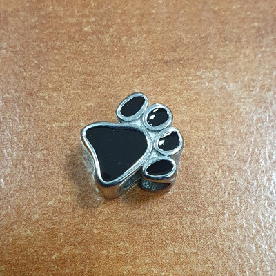 Paw bead with black enamel surgical steel