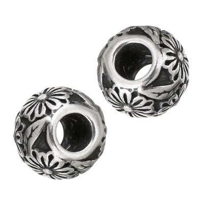 Bead with a flower antique silver patina surgical steel