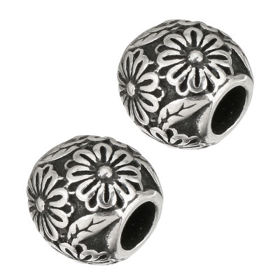 Bead with a flower antique silver patina surgical steel