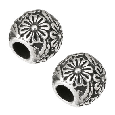 Bead with a flower antique silver patina surgical steel