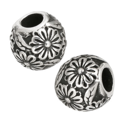 Bead with a flower antique silver patina surgical steel