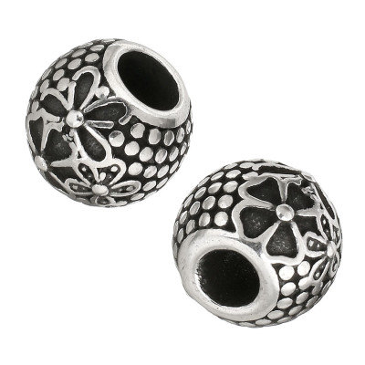 Bead with a flower antique silver patina surgical steel