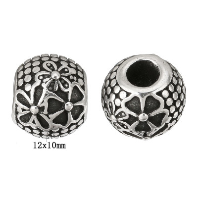 Bead with a flower antique silver patina surgical steel