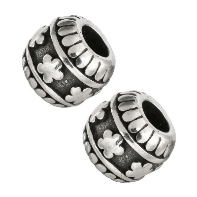 Bead with a large thread decorated with a flower of surgical steel