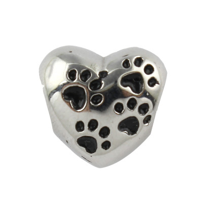 Heart bead with surgical steel paw prints