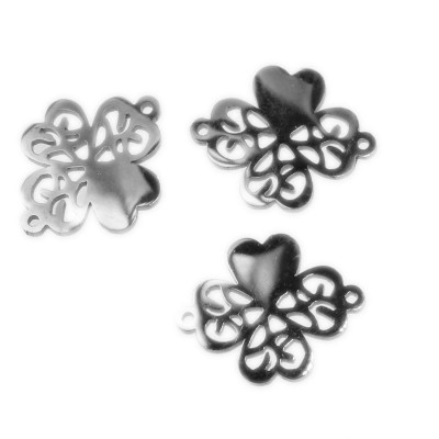 Four-leaf clover connector with surgical steel heart