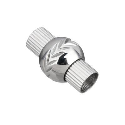 Magnetic fastening knurled with ornament in the middle of 6mm stainless steel draw-through