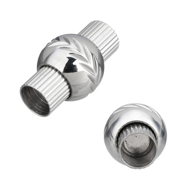 Magnetic fastening knurled with ornament in the middle of 6mm stainless steel draw-through