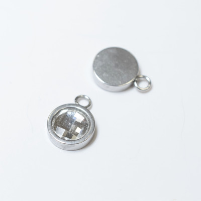 Pendant with stone Chessboard surgical steel