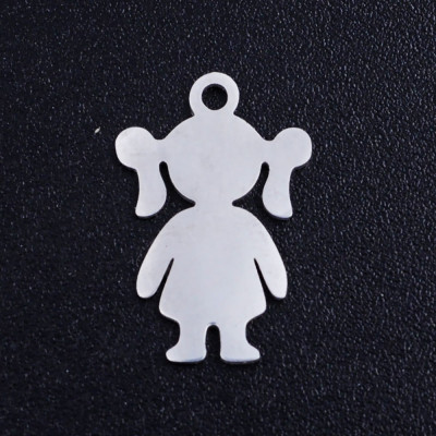 Pendant little girl with pigtails surgical steel two color variants