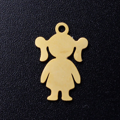 Pendant little girl with pigtails surgical steel two color variants