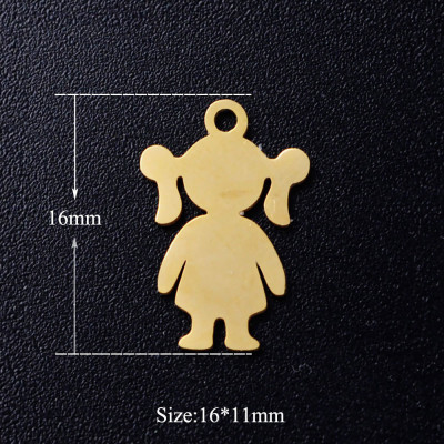 Pendant little girl with pigtails surgical steel two color variants