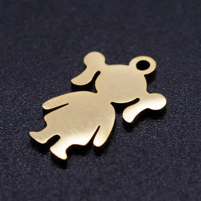 Pendant little girl with pigtails surgical steel two color variants