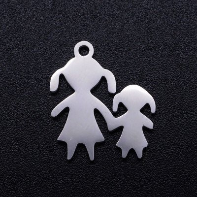 Pendant two little girls with pigtails surgical steel two color variants