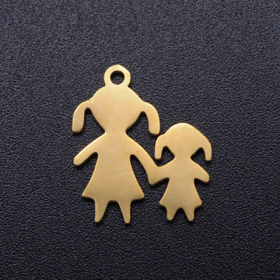 Pendant two little girls with pigtails surgical steel two color variants