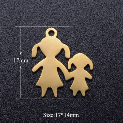 Pendant two little girls with pigtails surgical steel two color variants