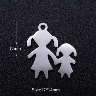 Pendant two little girls with pigtails surgical steel two color variants