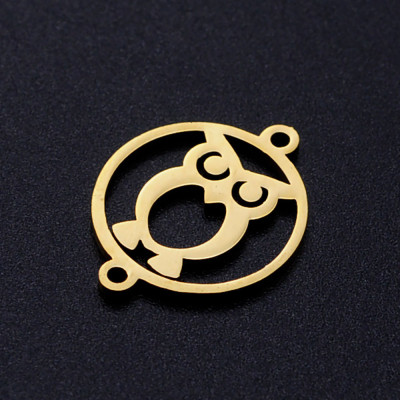 Wheel connector with owl in two color variants made of surgical steel