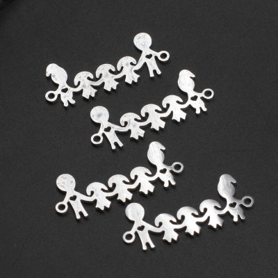 Connector happy family of 3 children three little girls in two color variants of surgical steel