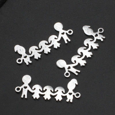 Connector happy family of 3 children three little girls in two color variants of surgical steel