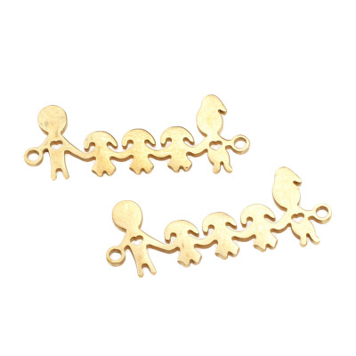 Connector happy family of 3 children three little girls in two color variants of surgical steel