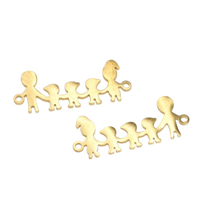 Connector happy family of 3 children three baby boys in two color variants of surgical steel