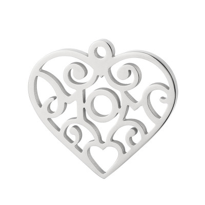 Heart pendant with ornaments, two color combinations, surgical steel
