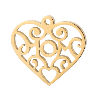 Heart pendant with ornaments, two color combinations, surgical steel