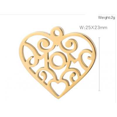 Heart pendant with ornaments, two color combinations, surgical steel