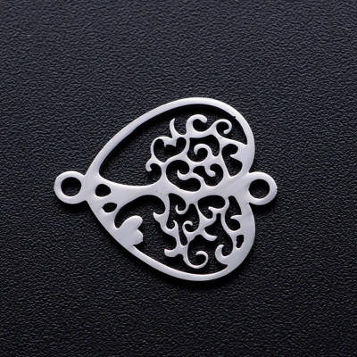 Connector heart with tree of life two color variants surgical steel