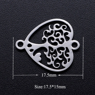 Connector heart with tree of life two color variants surgical steel