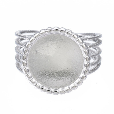 Adjustable ring with cup for gluing the cabochon, surgical steel