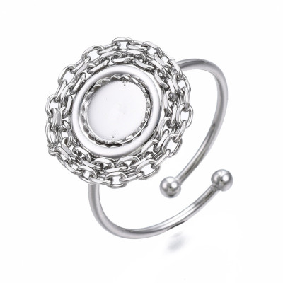 Adjustable ring with a round bowl for sticking a cabochon, surgical steel
