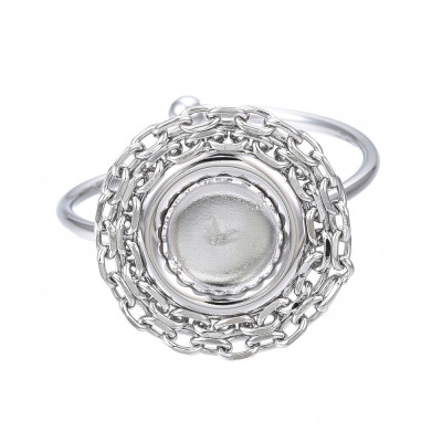 Adjustable ring with a round bowl for sticking a cabochon, surgical steel
