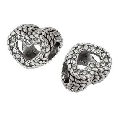 Heart bead with chatons, surgical steel, two color variants