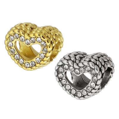 Heart bead with chatons, surgical steel, two color variants
