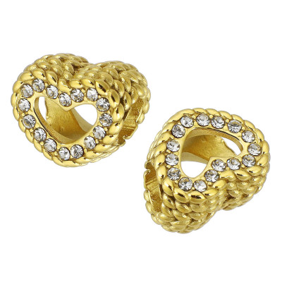 Heart bead with chatons, surgical steel, two color variants