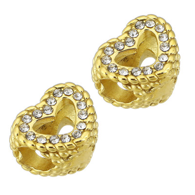 Heart bead with chatons, surgical steel, two color variants