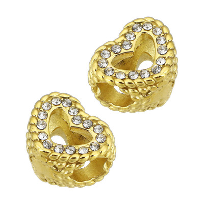 Heart bead with chatons, surgical steel, two color variants