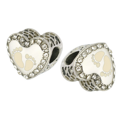 Heart bead with a footprint, surgical steel, two color variants