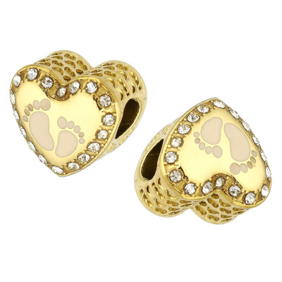 Heart bead with a footprint, surgical steel, two color variants