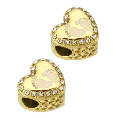 Heart bead with a footprint, surgical steel, two color variants