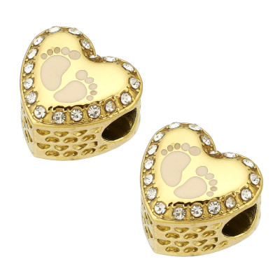 Heart bead with a footprint, surgical steel, two color variants