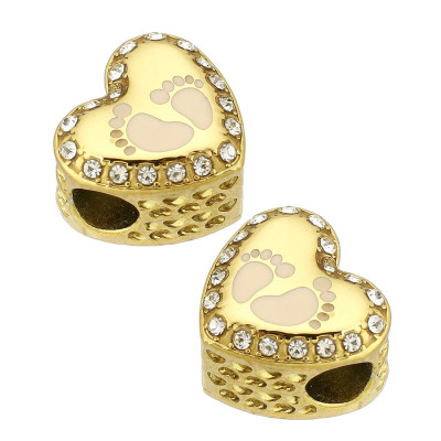 Korálek srdíčko s otiskem chodidel chirurgická ocel dvě barevné varianty