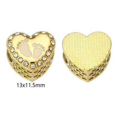 Heart bead with a footprint, surgical steel, two color variants