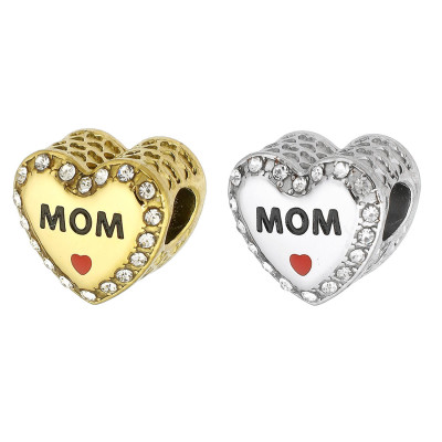 Heart bead with the inscription MUM, surgical steel, two color variants