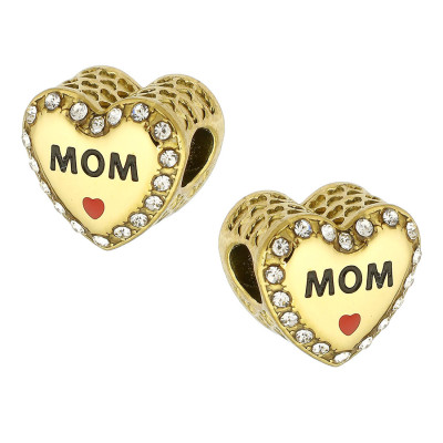 Heart bead with the inscription MUM, surgical steel, two color variants