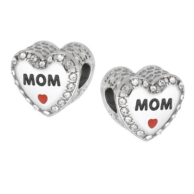 Heart bead with the inscription MUM, surgical steel, two color variants