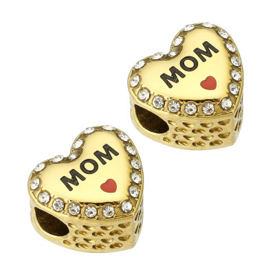 Heart bead with the inscription MUM, surgical steel, two color variants