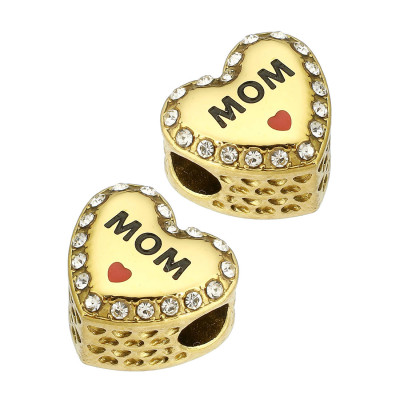 Heart bead with the inscription MUM, surgical steel, two color variants